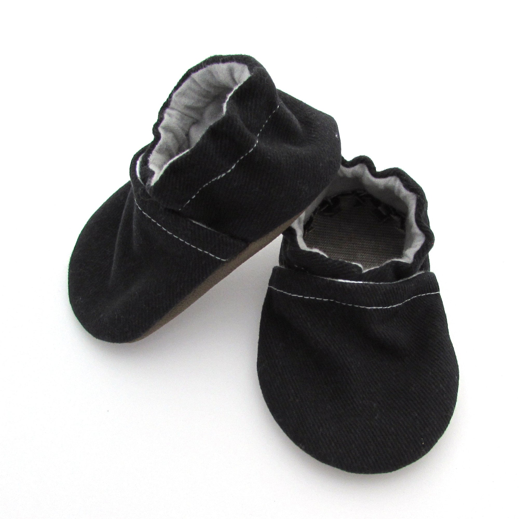 Black Brushed Denim Washable Cotton Baby Shoes for walking